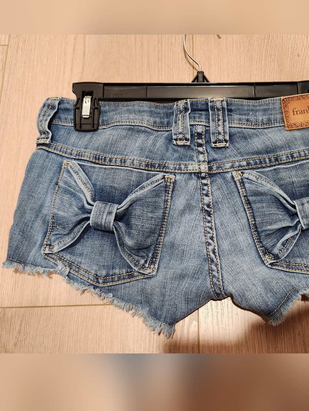Frankie B. Light Blue Denim Bow-Back Shorts